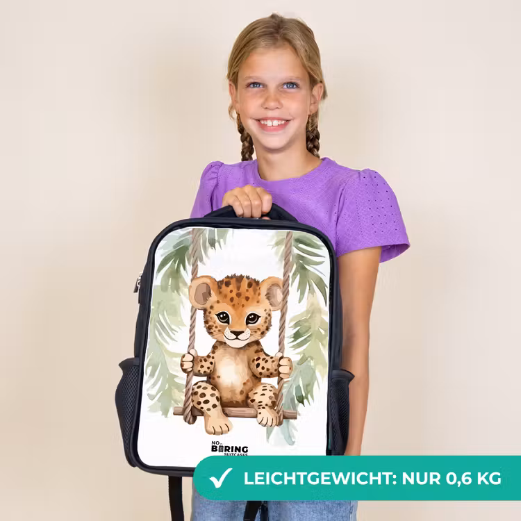 Kinderrucksack - Schwarz - Leopardenjunges auf einer Schaukel Aquarellillustration — 7