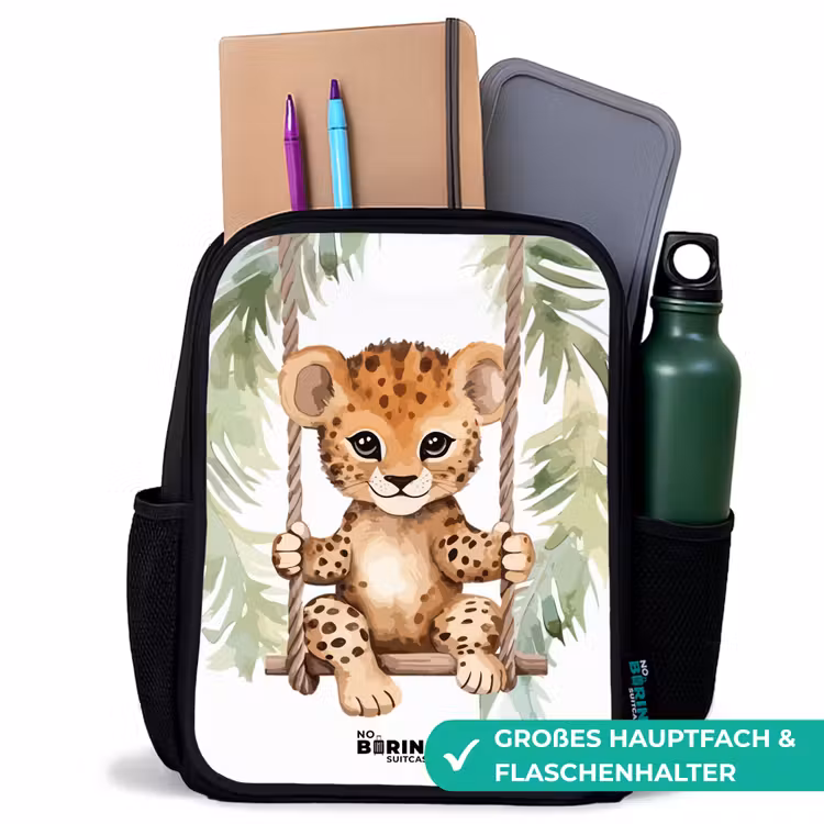 Kinderrucksack - Schwarz - Leopardenjunges auf einer Schaukel Aquarellillustration — 8