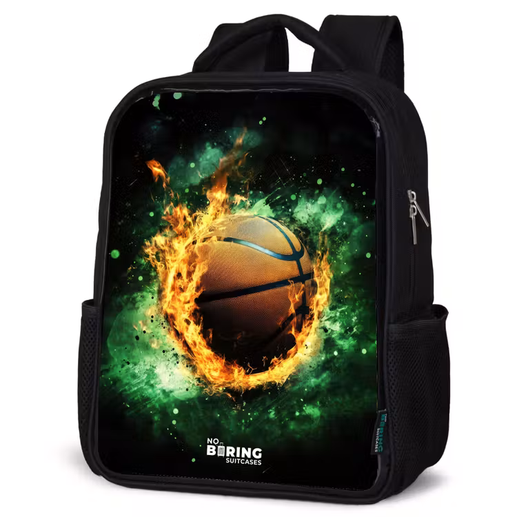 Kinderrucksack - Schwarz - Basketball in Flammen und explosiver Energie — 4