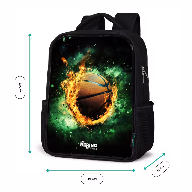 Kinderrucksack - Schwarz - Basketball in Flammen und explosiver Energie — 6