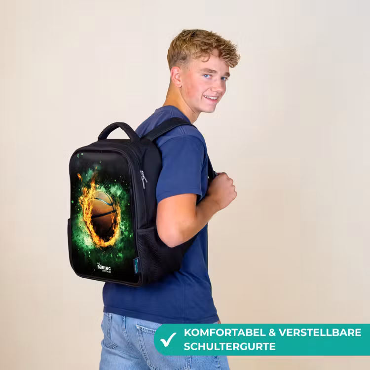 Kinderrucksack - Schwarz - Basketball in Flammen und explosiver Energie — 9