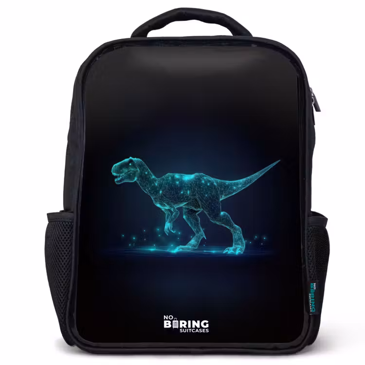 Kinderrucksack - Schwarz - Digitaler T-Rex im blauen Lichtfeld — 1