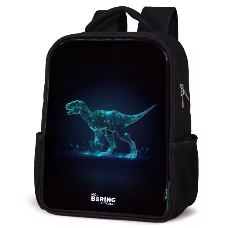 Kinderrucksack - Schwarz - Digitaler T-Rex im blauen Lichtfeld — 4