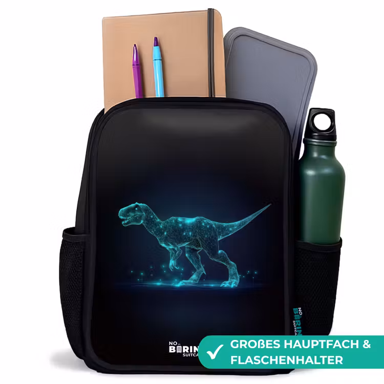 Kinderrucksack - Schwarz - Digitaler T-Rex im blauen Lichtfeld — 8