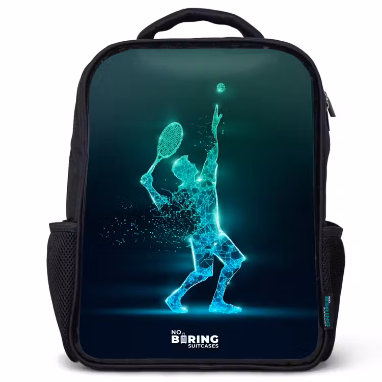 Kinderrucksack - Schwarz - Digitaler Tennisspieler im futuristischen Stil — 1