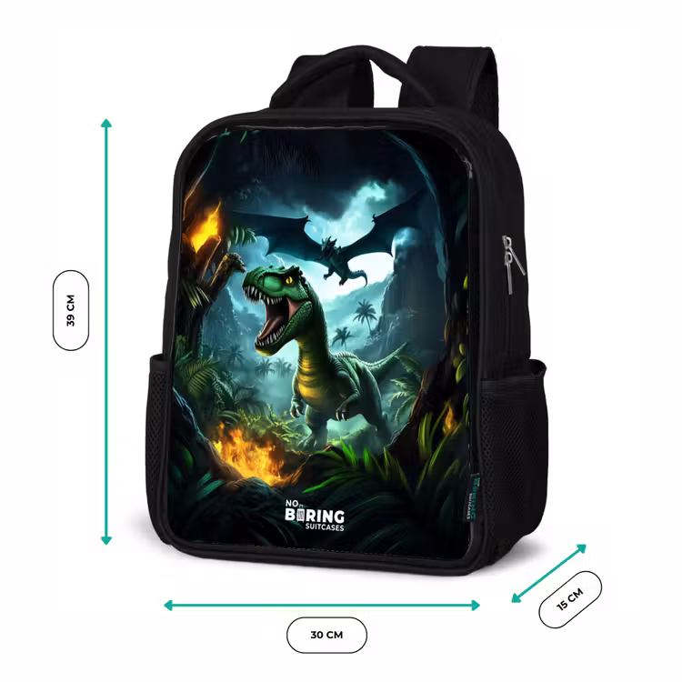 Kinderrucksack - Schwarz - Dinosaurier und Drache im feurigen Dschungeltal — 6