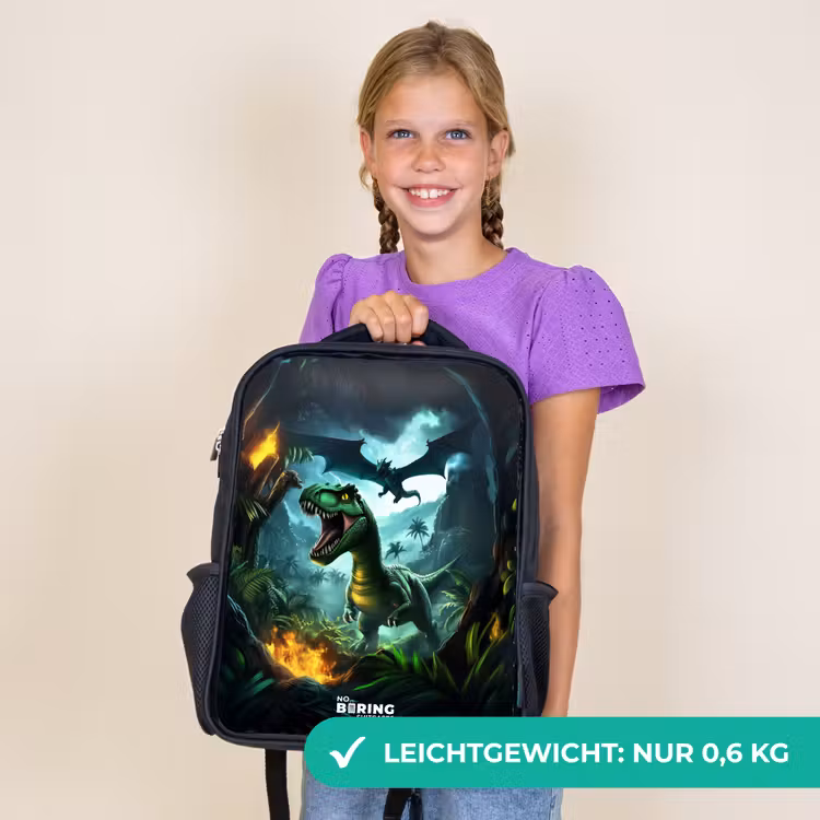 Kinderrucksack - Schwarz - Dinosaurier und Drache im feurigen Dschungeltal — 7