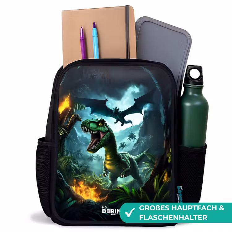 Kinderrucksack - Schwarz - Dinosaurier und Drache im feurigen Dschungeltal — 8