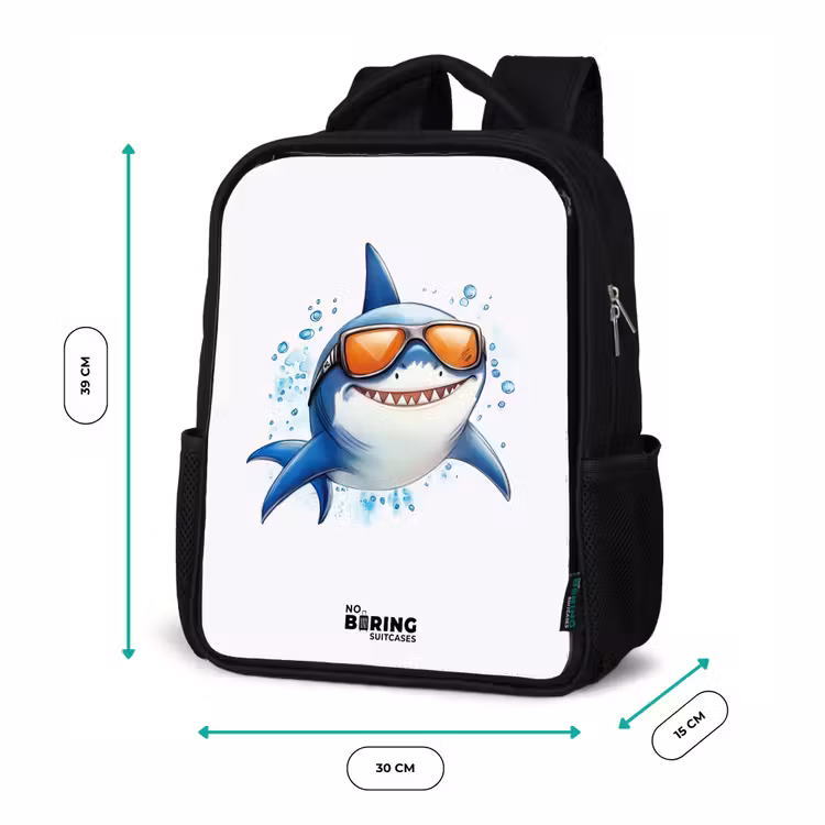 Kinderrucksack - Schwarz - Cooler Hai mit Sonnenbrille im Wasser — 6