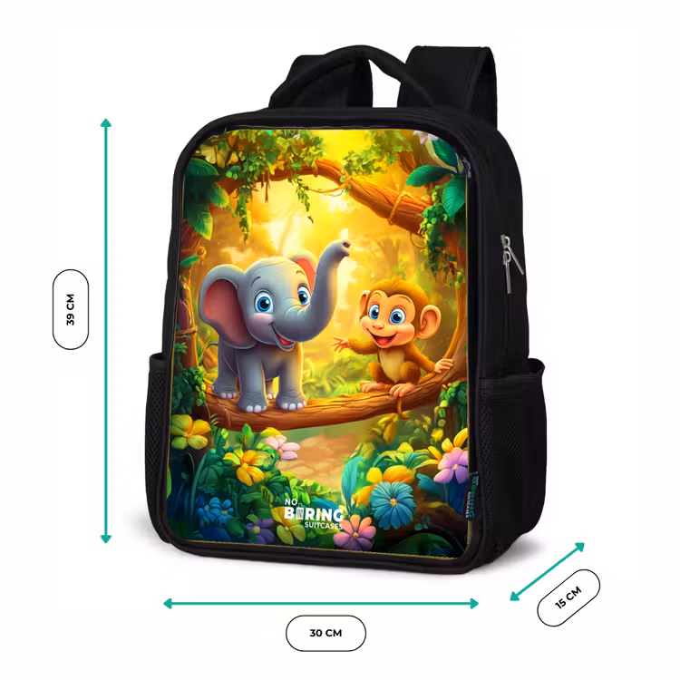 Kinderrucksack - Schwarz - Elefant und Affe im bunten Dschungel — 6