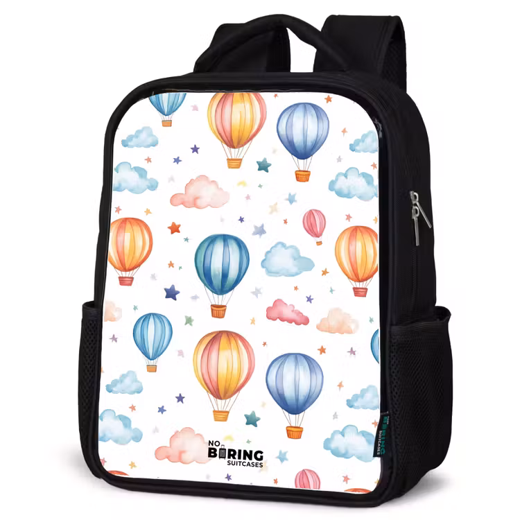 Kinderrucksack - Schwarz - Farbige Heißluftballons mit Sternen und Wolken — 4