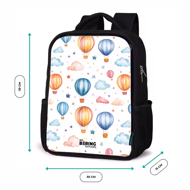 Kinderrucksack - Schwarz - Farbige Heißluftballons mit Sternen und Wolken — 6