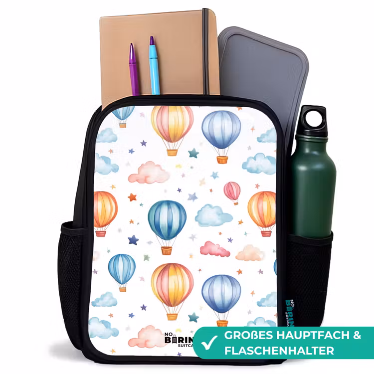 Kinderrucksack - Schwarz - Farbige Heißluftballons mit Sternen und Wolken — 8