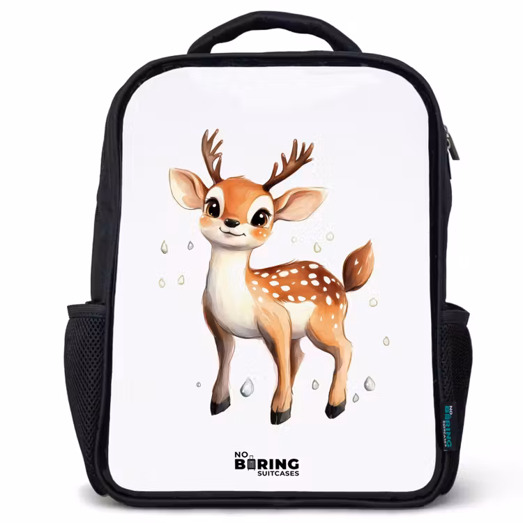 Kinderrucksack - Schwarz - Junghirsch mit Geweih und weißen Punkten — 1