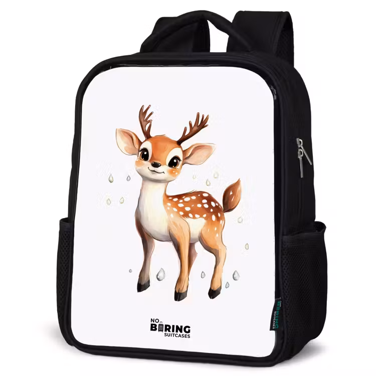 Kinderrucksack - Schwarz - Junghirsch mit Geweih und weißen Punkten — 4