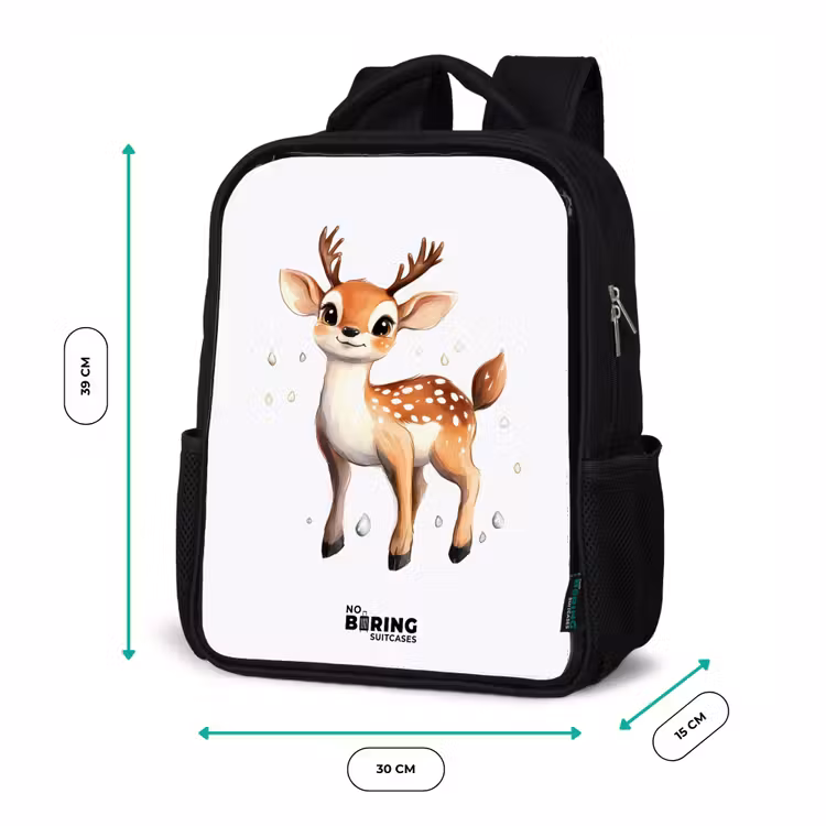 Kinderrucksack - Schwarz - Junghirsch mit Geweih und weißen Punkten — 6