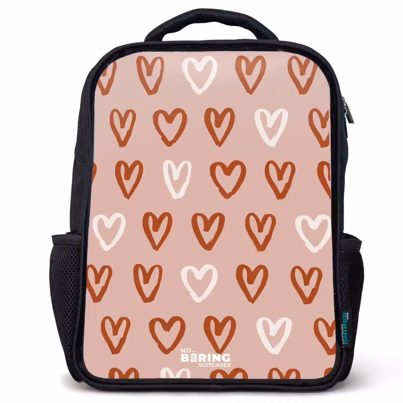 Kinderrucksack - Schwarz - Herzmuster in Rosa und Weiß — 1