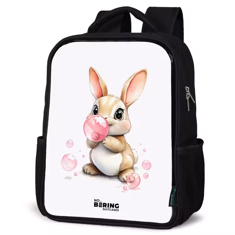 Kinderrucksack - Schwarz - Brauner Hase mit rosa Blasen — 4