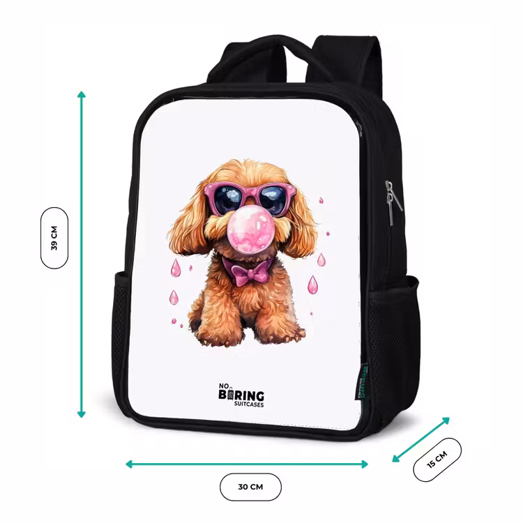 Kinderrucksack - Schwarz - Brauner Hund mit rosa Brille und Kaugummi — 6