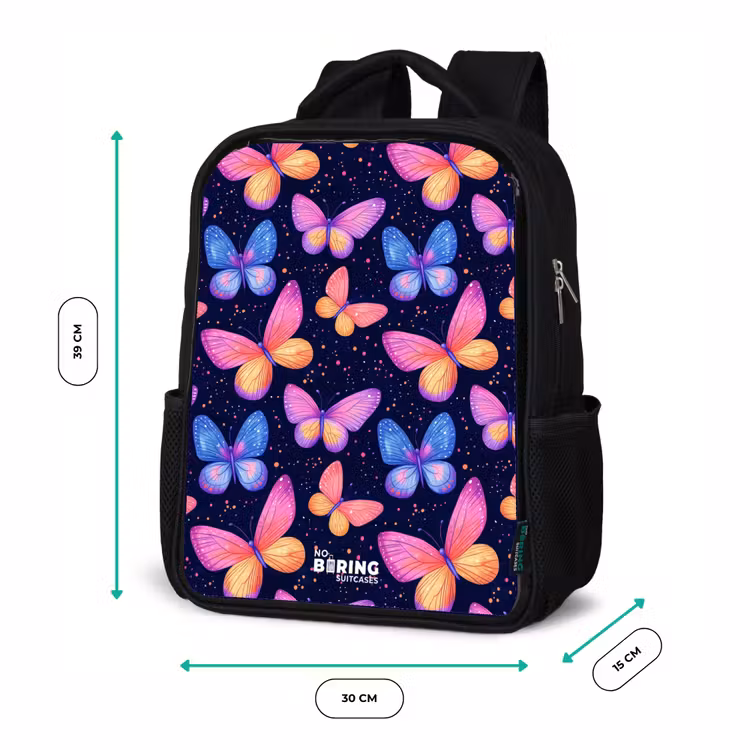 Kinderrucksack - Schwarz - Bunte Schmetterlinge in Rosa und Blau — 6