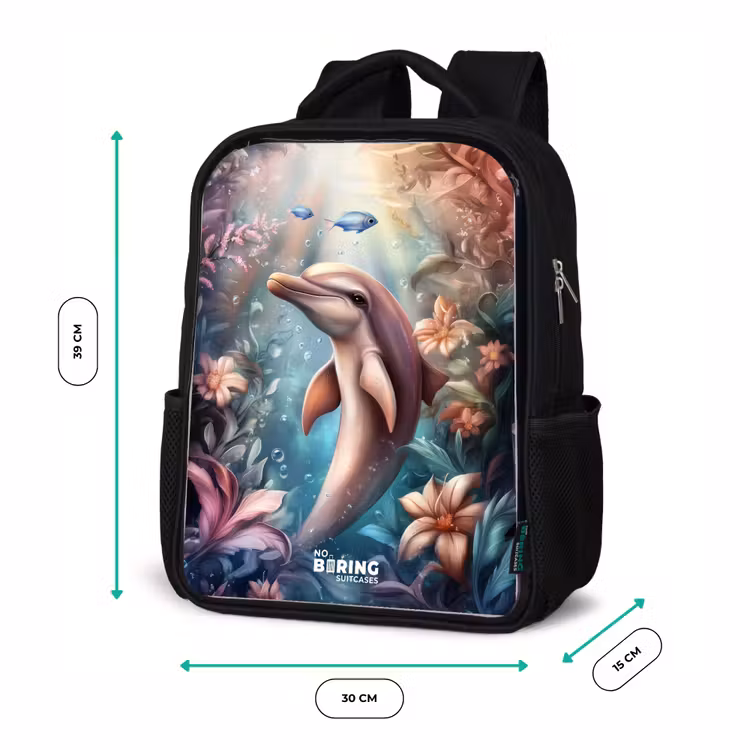 Kinderrucksack - Schwarz - Delfin und Fisch in der Unterwasserblumenwelt — 6