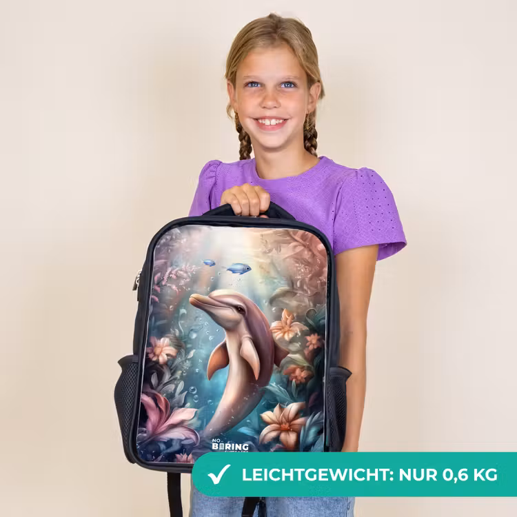 Kinderrucksack - Schwarz - Delfin und Fisch in der Unterwasserblumenwelt — 7