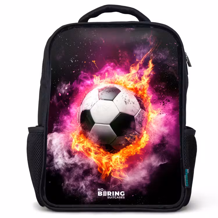 Kinderrucksack - Schwarz - Fußball in rosa Feuer Explosion — 1
