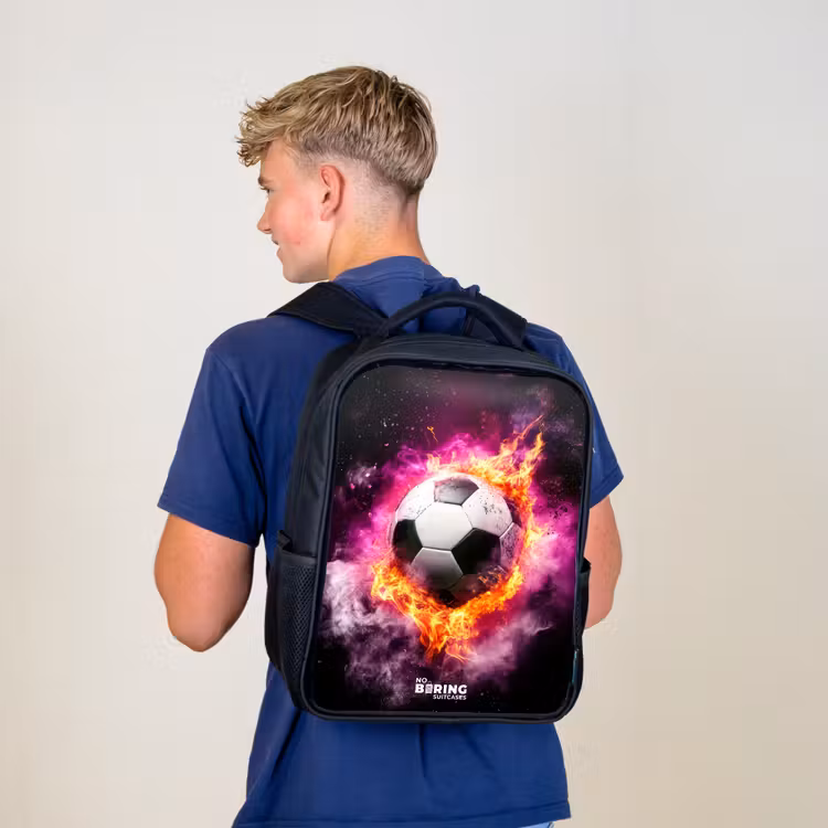 Kinderrucksack - Schwarz - Fußball in rosa Feuer Explosion — 3