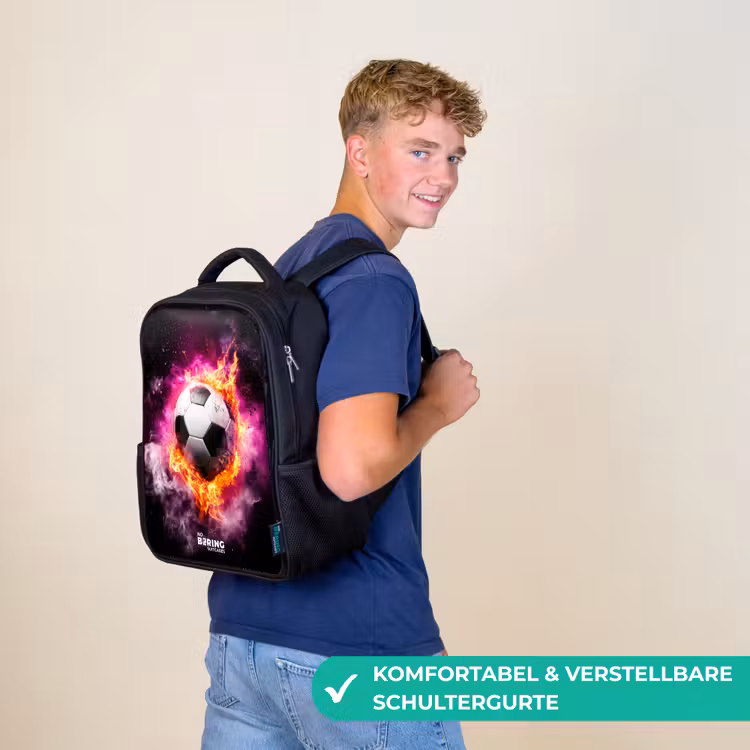Kinderrucksack - Schwarz - Fußball in rosa Feuer Explosion — 9