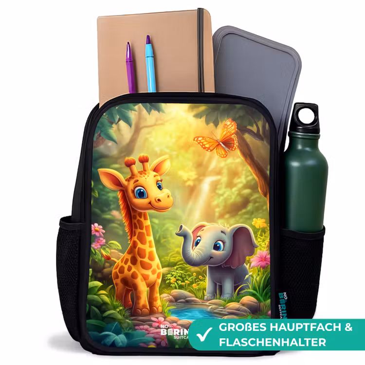 Kinderrucksack - Schwarz - Giraffe und Elefant am Bach im Dschungel — 8