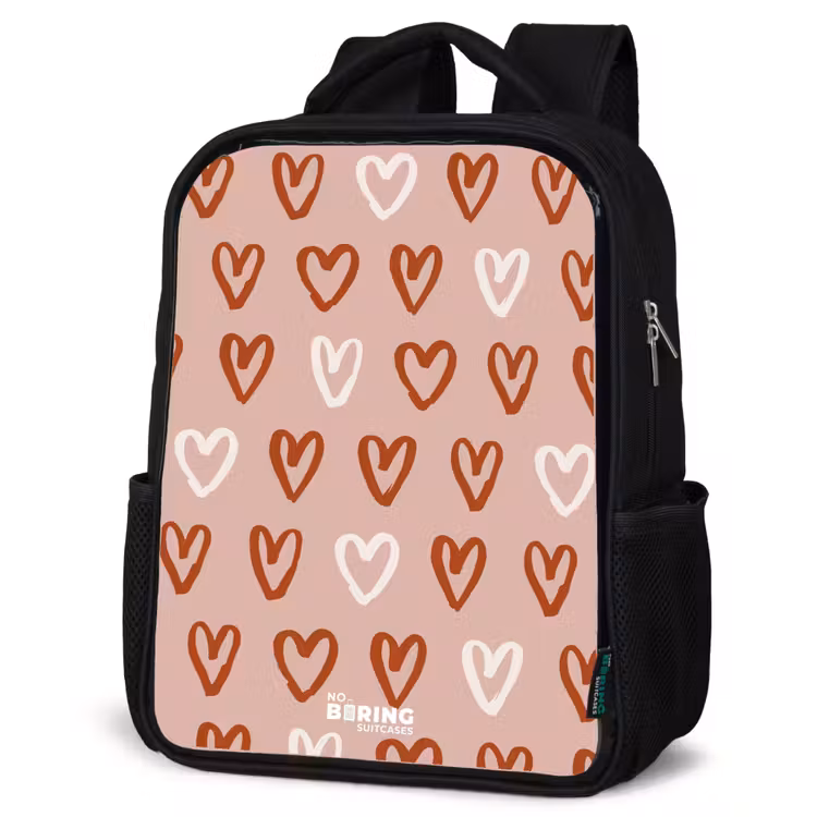 Kinderrucksack - Schwarz - Herzmuster in Rosa und Weiß — 4