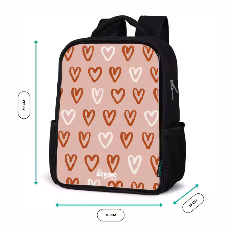 Kinderrucksack - Schwarz - Herzmuster in Rosa und Weiß — 6