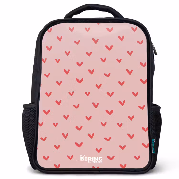 Kinderrucksack - Schwarz - Herzmuster mit rosa Farben — 1