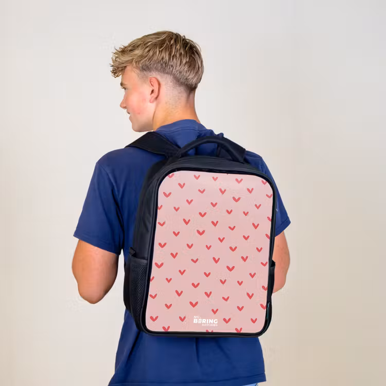 Kinderrucksack - Schwarz - Herzmuster mit rosa Farben — 3