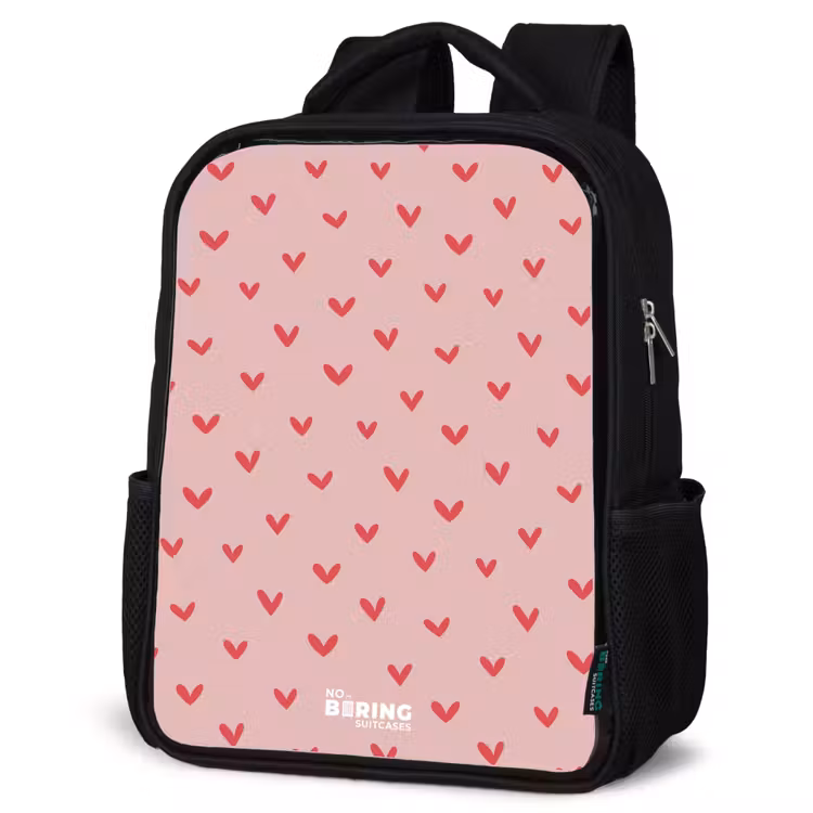 Kinderrucksack - Schwarz - Herzmuster mit rosa Farben — 4