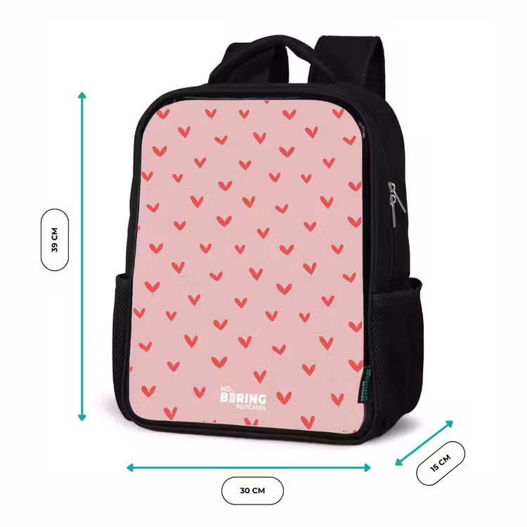 Kinderrucksack - Schwarz - Herzmuster mit rosa Farben — 6