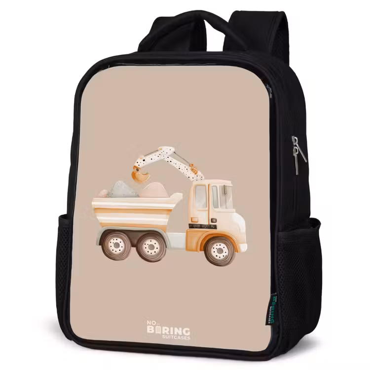 Kinderrucksack - Schwarz - Gelber Kipplaster in neutralen Farben — 4
