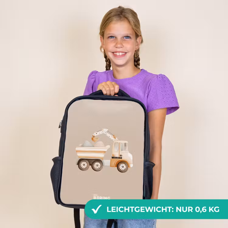 Kinderrucksack - Schwarz - Gelber Kipplaster in neutralen Farben — 7