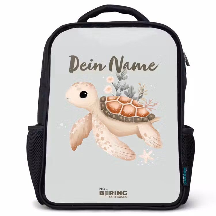 Kinderrucksack - Schwarz - Braune Meeresschildkröte in pastellfarbener Unterwasserwelt — 1