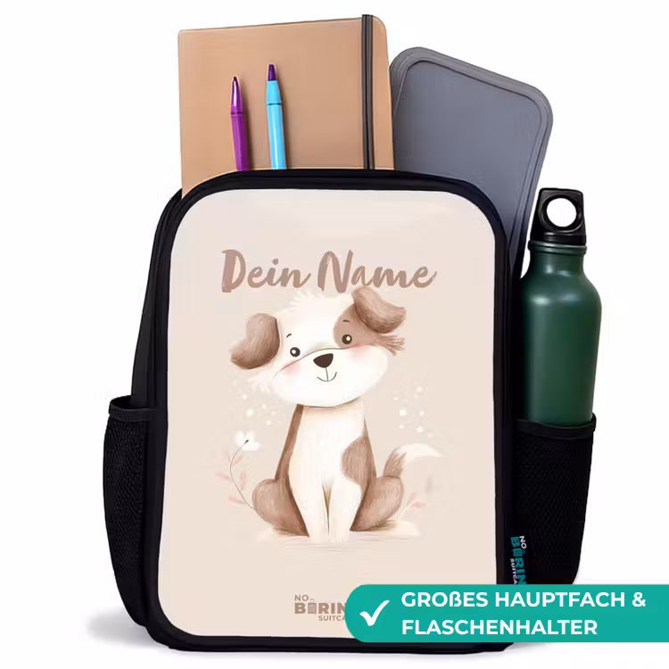 Kinderrucksack - Schwarz - Hund in Braun und Beige — 8