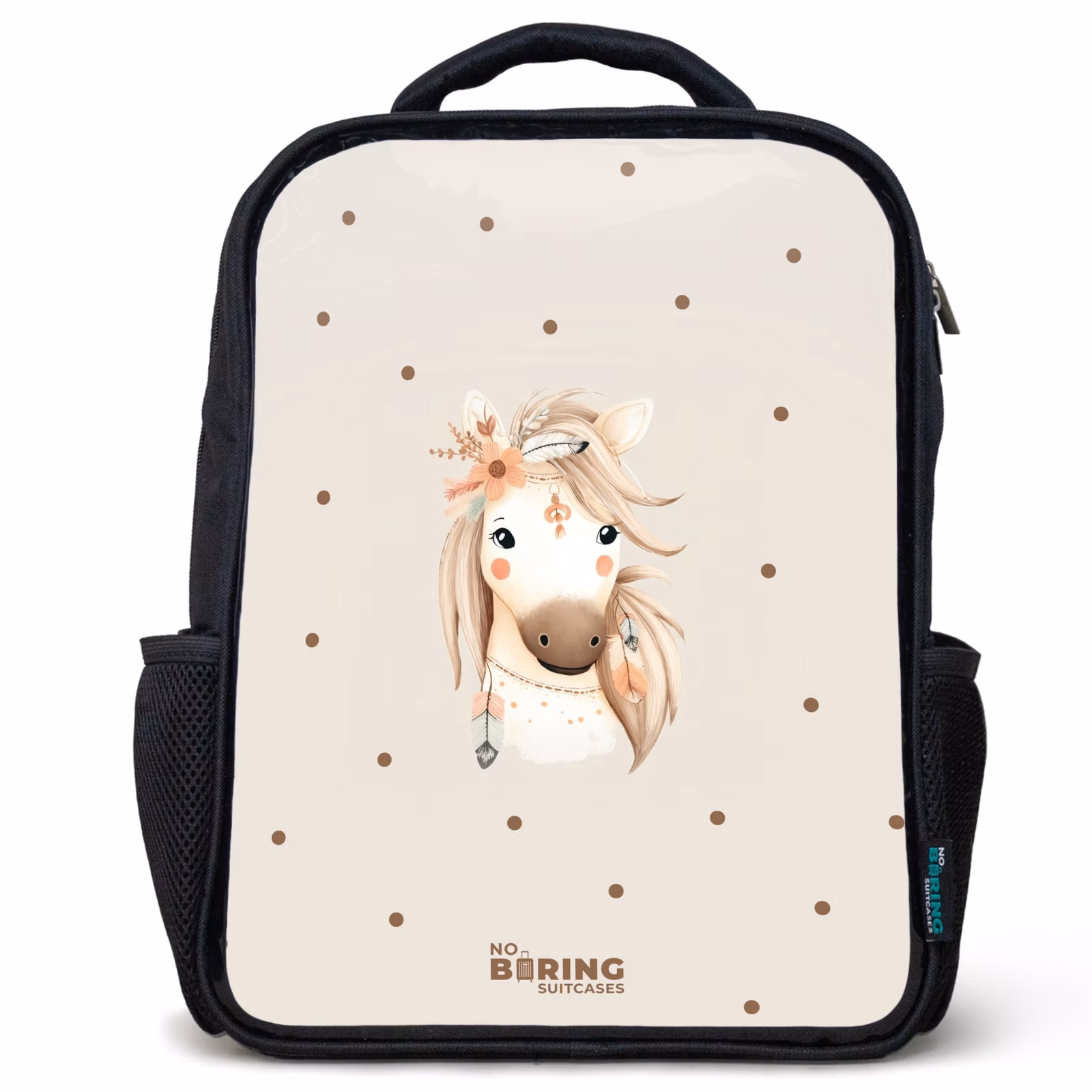 Kinderrucksack - Schwarz - Böhmisches Pferd in Pastellfarben — 1