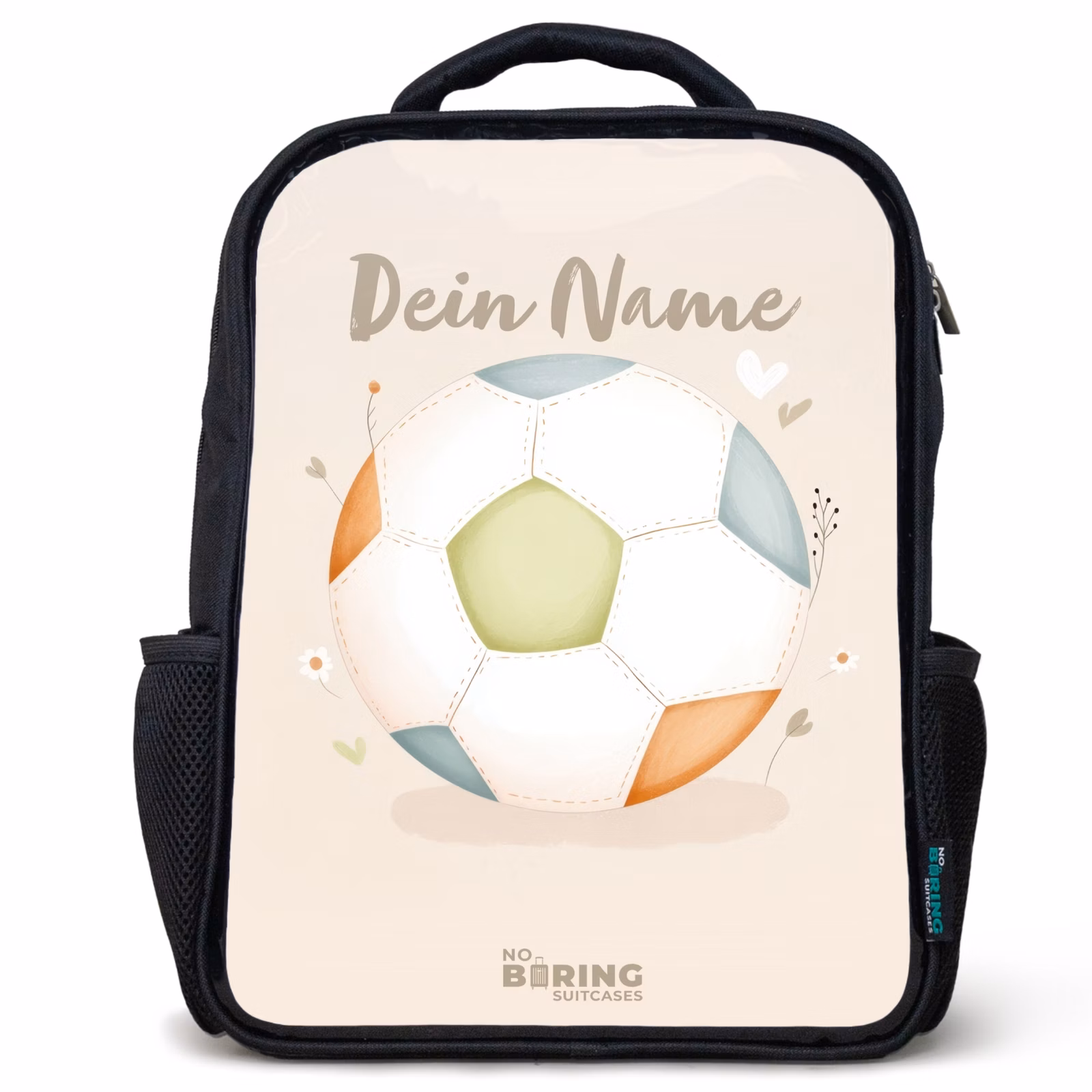 Kinderrucksack - Schwarz - Fußball in beigefarbenen Pastellfarben — 1