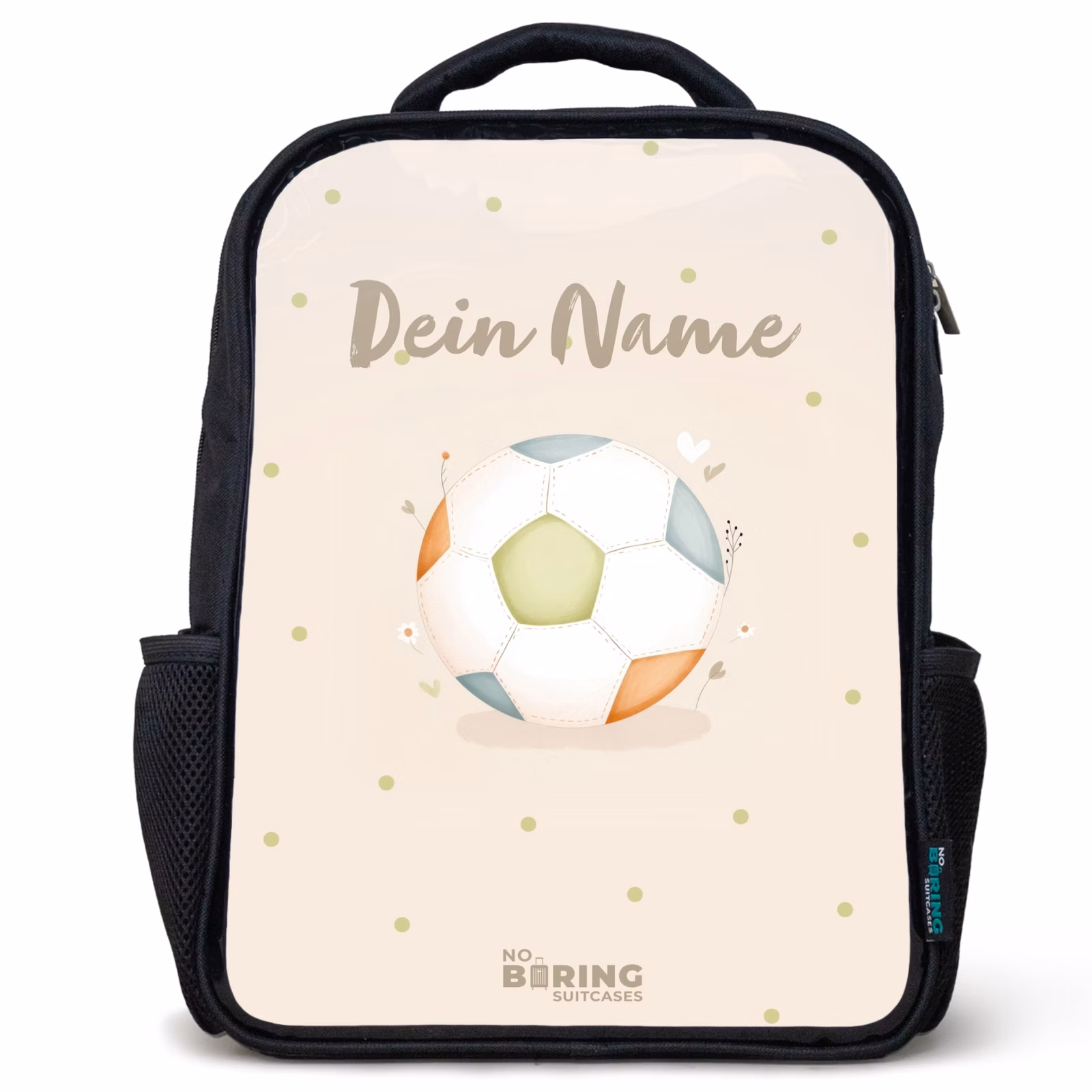 Kinderrucksack - Schwarz - Fußball in beigefarbenen Pastellfarben — 1