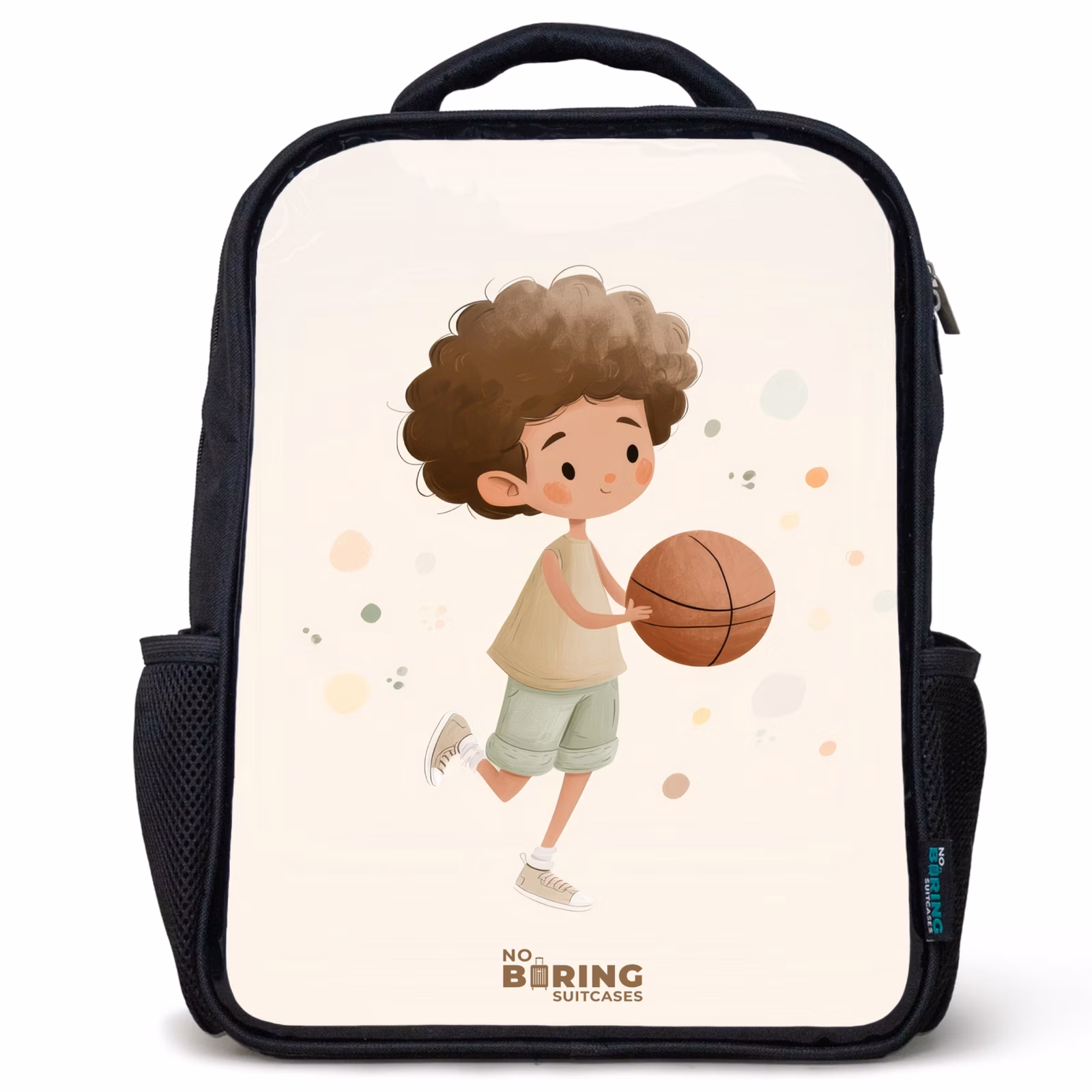 Kinderrucksack - Schwarz - Junge mit einem Basketball in Beigetönen — 1