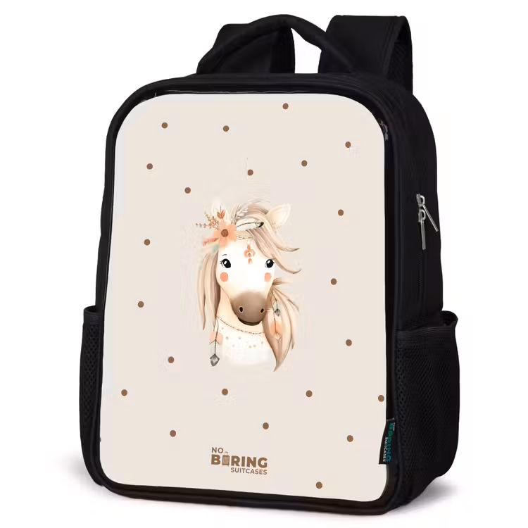 Kinderrucksack - Schwarz - Böhmisches Pferd in Pastellfarben — 4