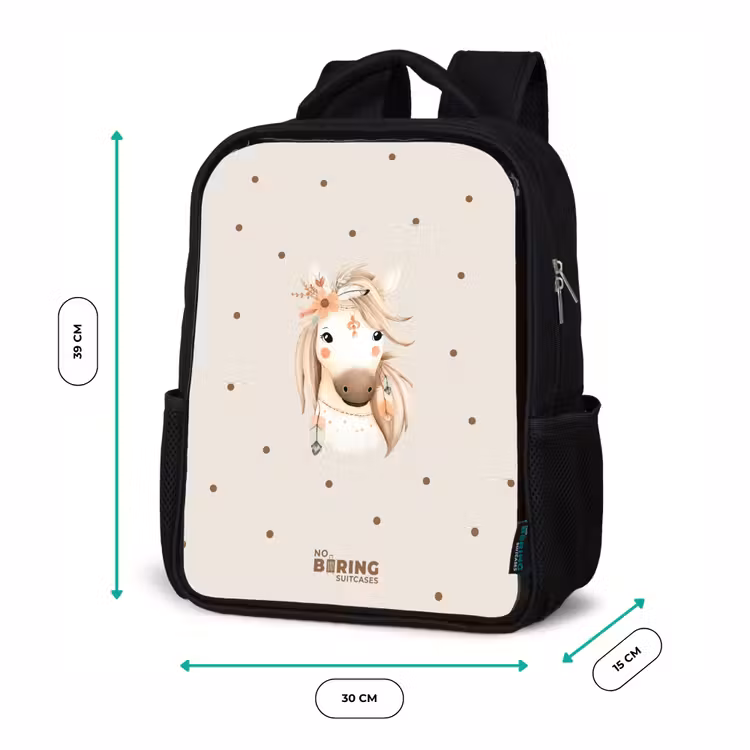 Kinderrucksack - Schwarz - Böhmisches Pferd in Pastellfarben — 6