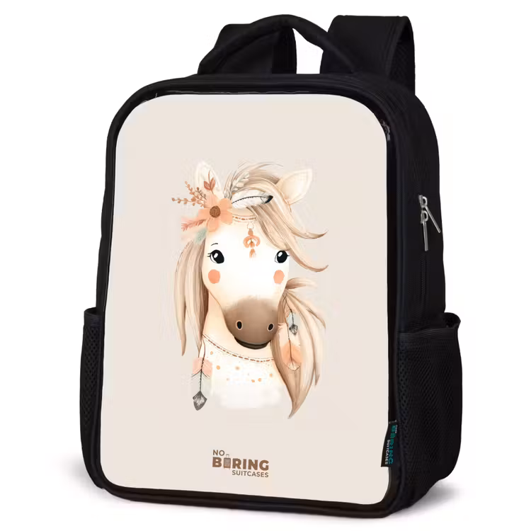 Kinderrucksack - Schwarz - Böhmisches Pferd in Pastellfarben — 4