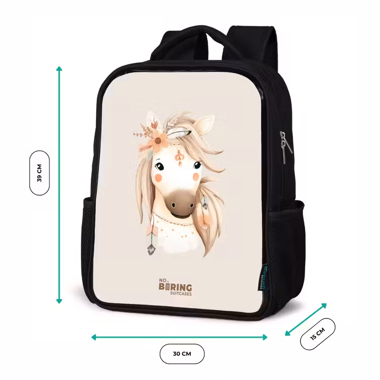 Kinderrucksack - Schwarz - Böhmisches Pferd in Pastellfarben — 6