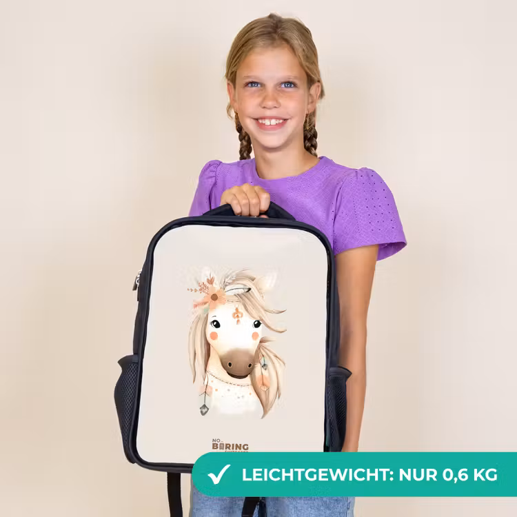 Kinderrucksack - Schwarz - Böhmisches Pferd in Pastellfarben — 7