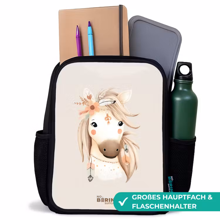 Kinderrucksack - Schwarz - Böhmisches Pferd in Pastellfarben — 8